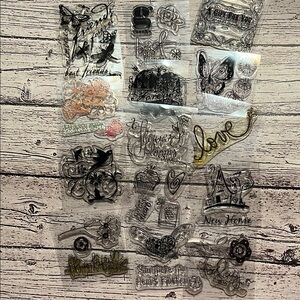 Assorted Clear Stamps with Black and Gold Accents